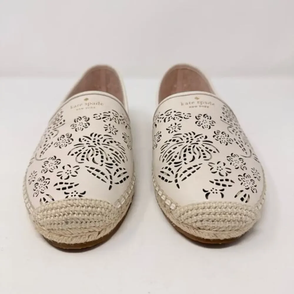 Kate‎ Spade New York Gwen Perforated Floral Espadrille Flats Ivory 10B Boho Chic